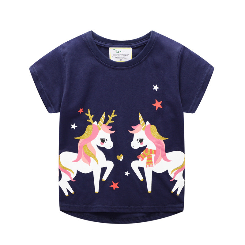 Camiseta Manga Corta con Estampado de Dibujos Animados — Niños