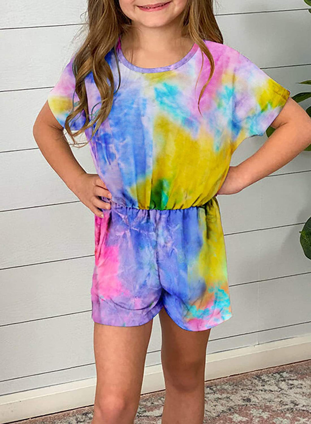 Mono Cuello Redondo Estampado Tie-Dye para Niñas — Algodón