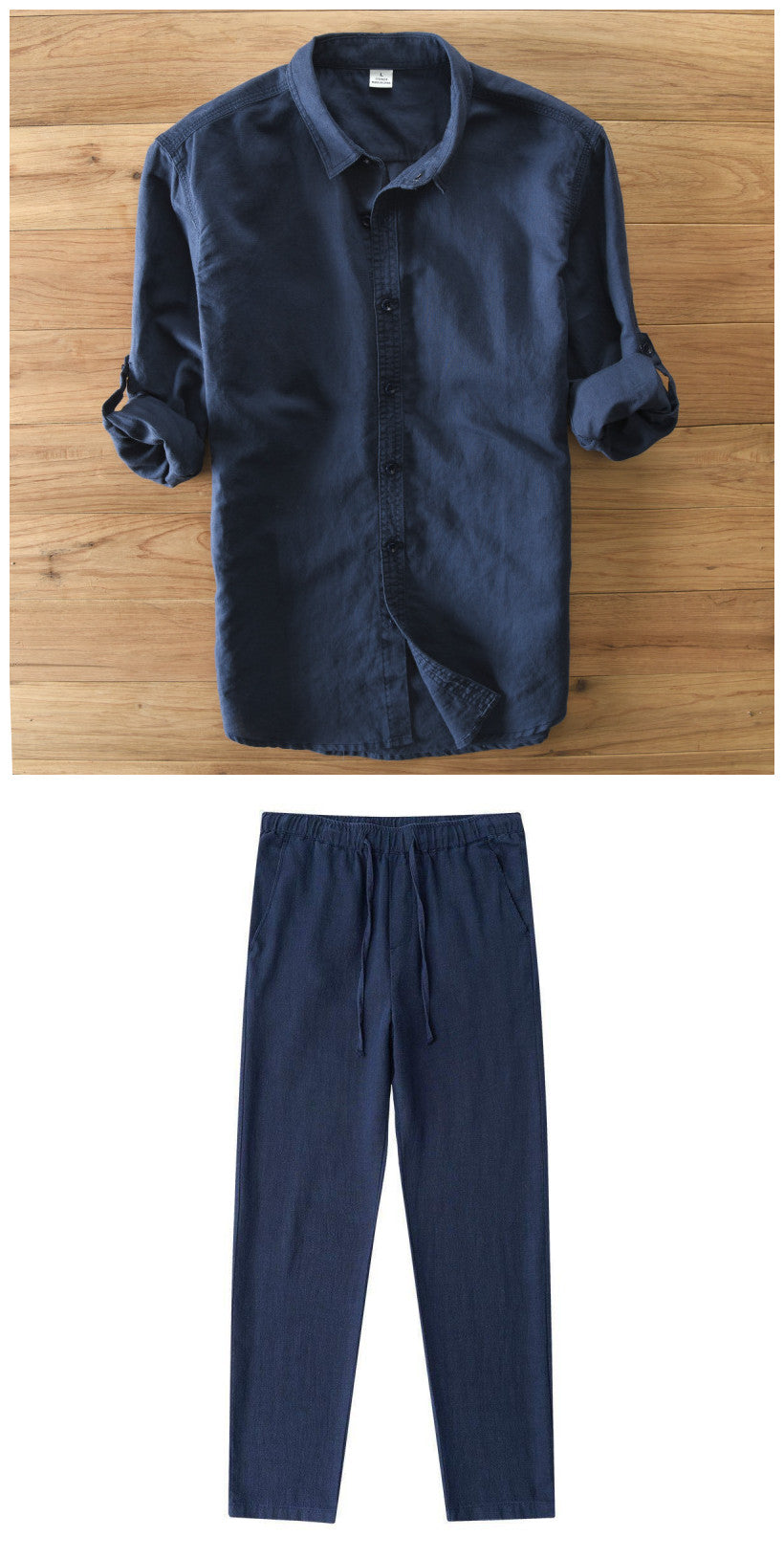 Conjunto clásico informal de algodón y cáñamo para hombre.