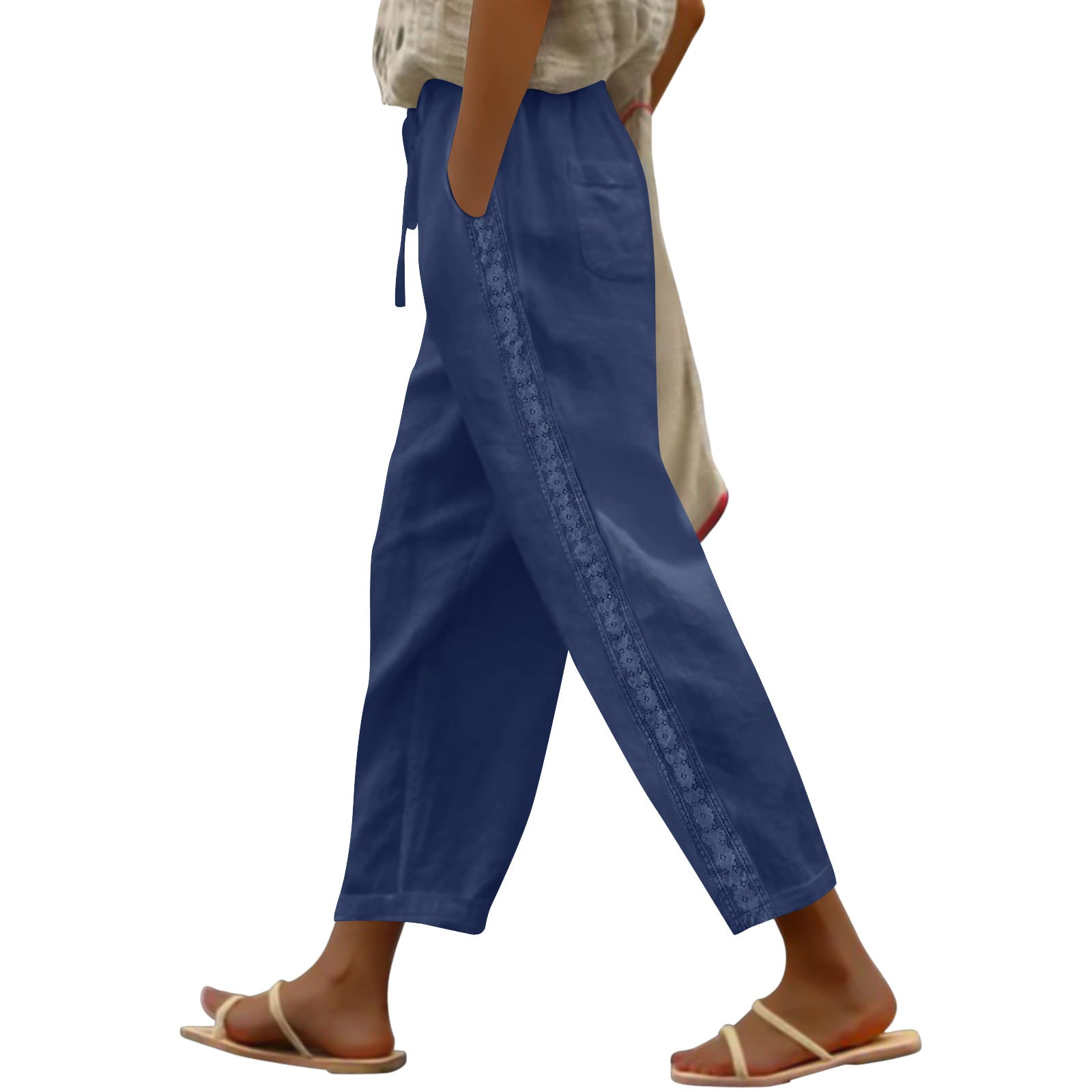 Pantalones casuales de mujer de pierna ancha y corte holgado.