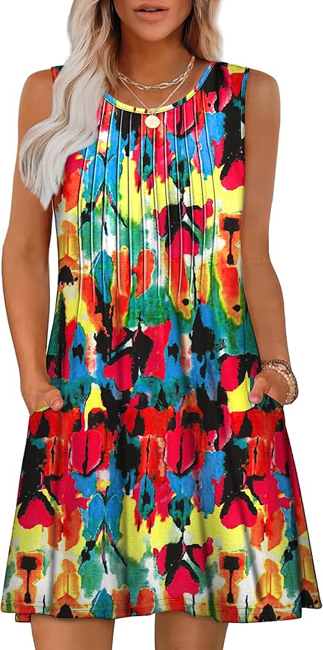 Vestido tipo holgado chaleco informal de cuello redondo sin mangas para vacaciones en la playa