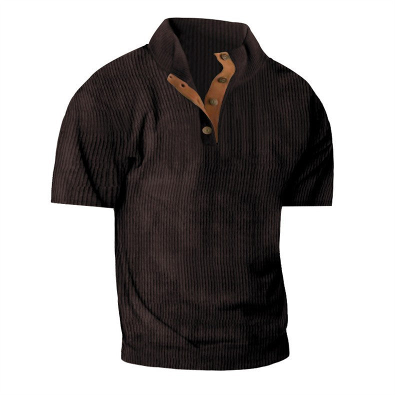 Camiseta de pana de manga corta con cuello alto para hombre,
