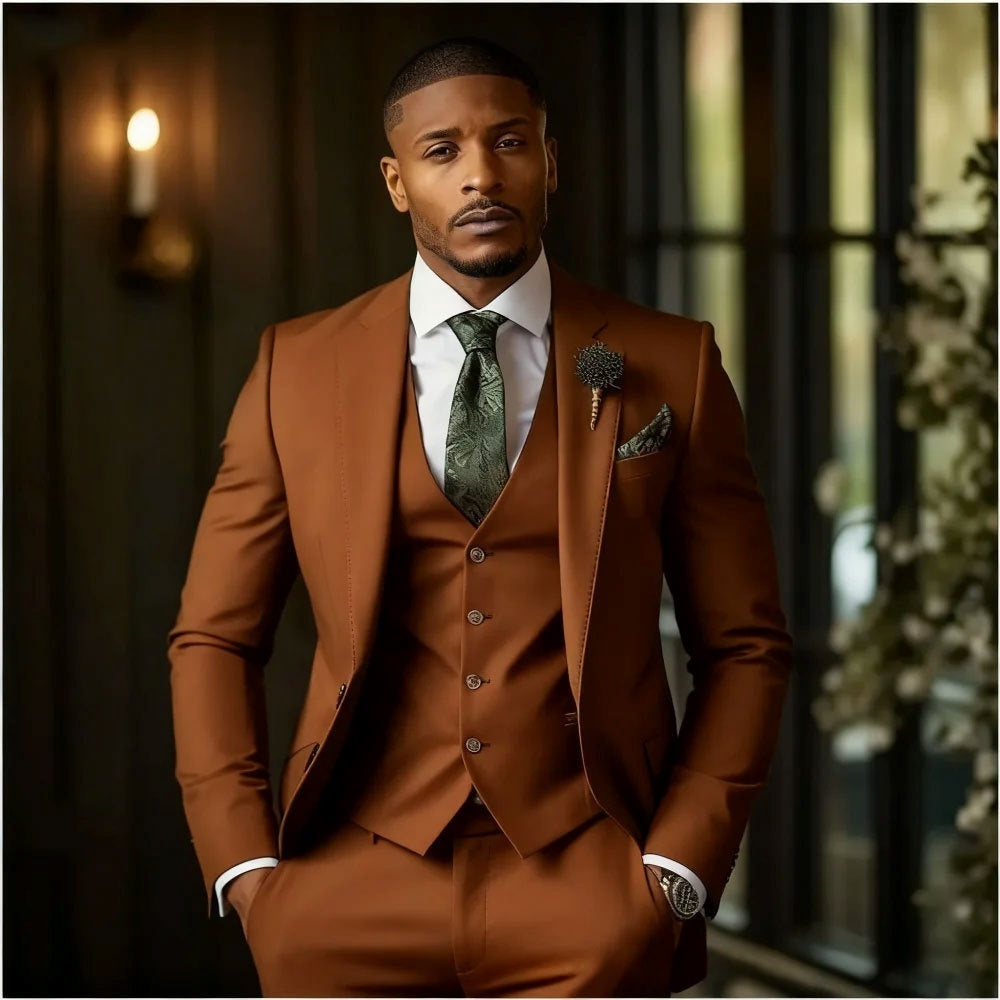 Traje de tres piezas ajustado, informal ya la moda para hombre