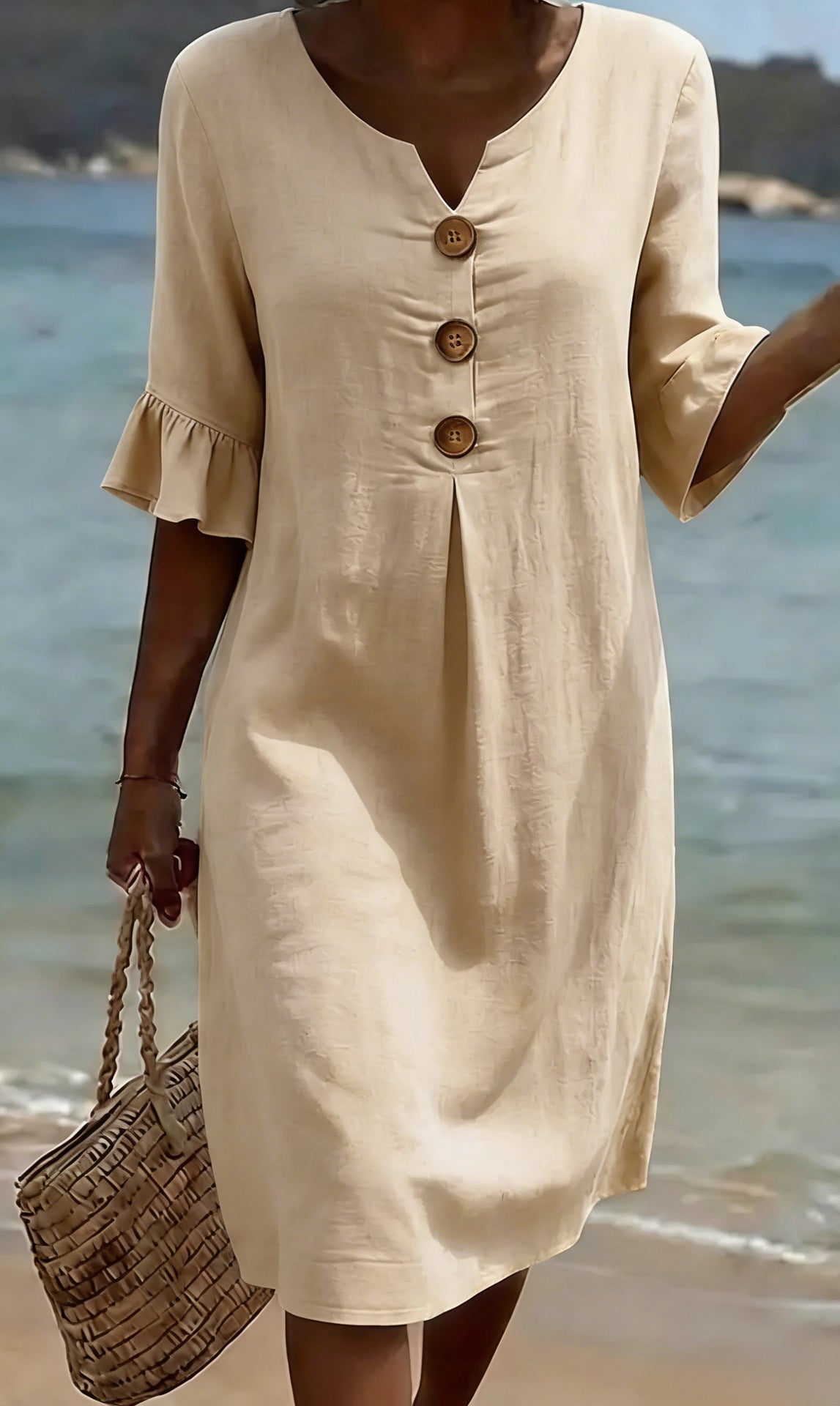 Women's plain solid color cotton dress, ideal for summer.