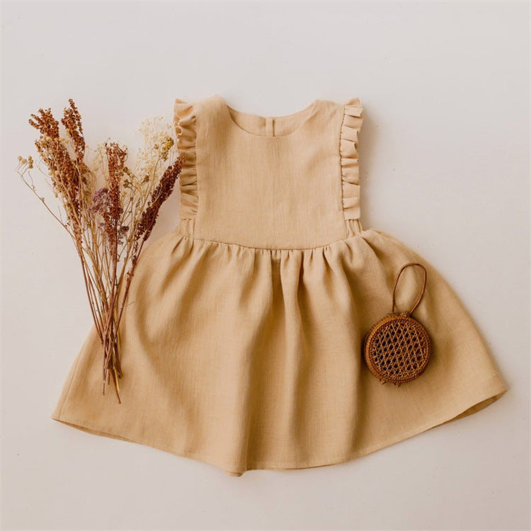Vestido Chaleco Sin Mangas Algodón y Lino para Niñas