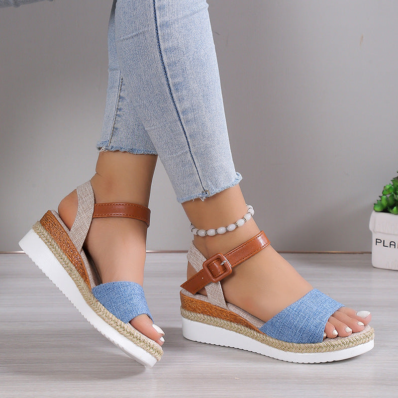 Sandalias de Cuña Informales con Tira en el Tobillo