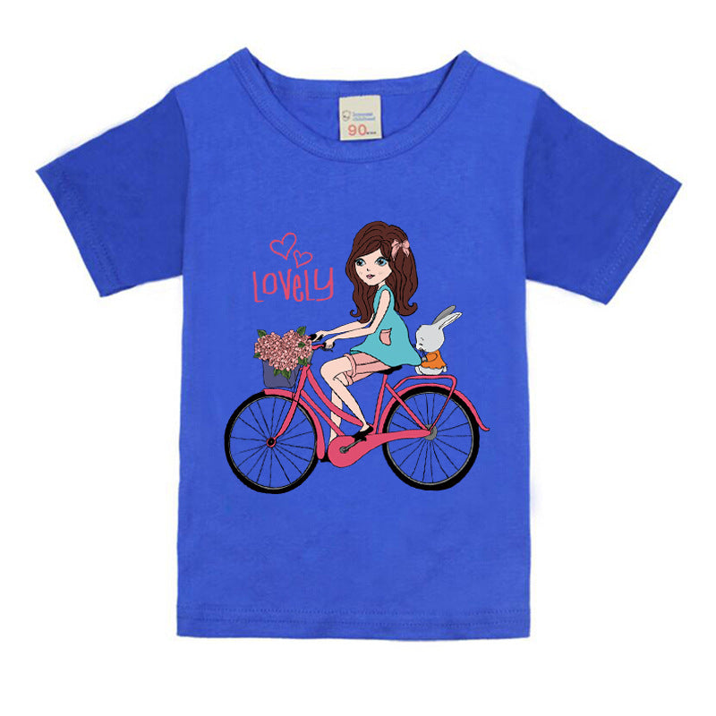 Camiseta Infantil Algodón con Estampado de Bicicleta para Niña