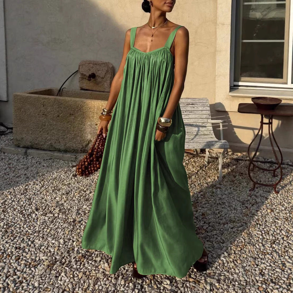 Vestido lencero elegante plisado de estilo francés