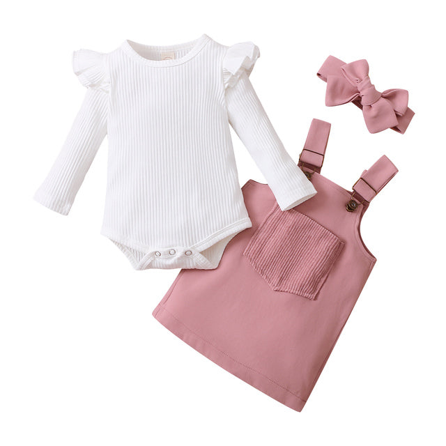 Conjunto Otoño Bebé Niña Manga Larga Color Liso — Algodón y Spandex