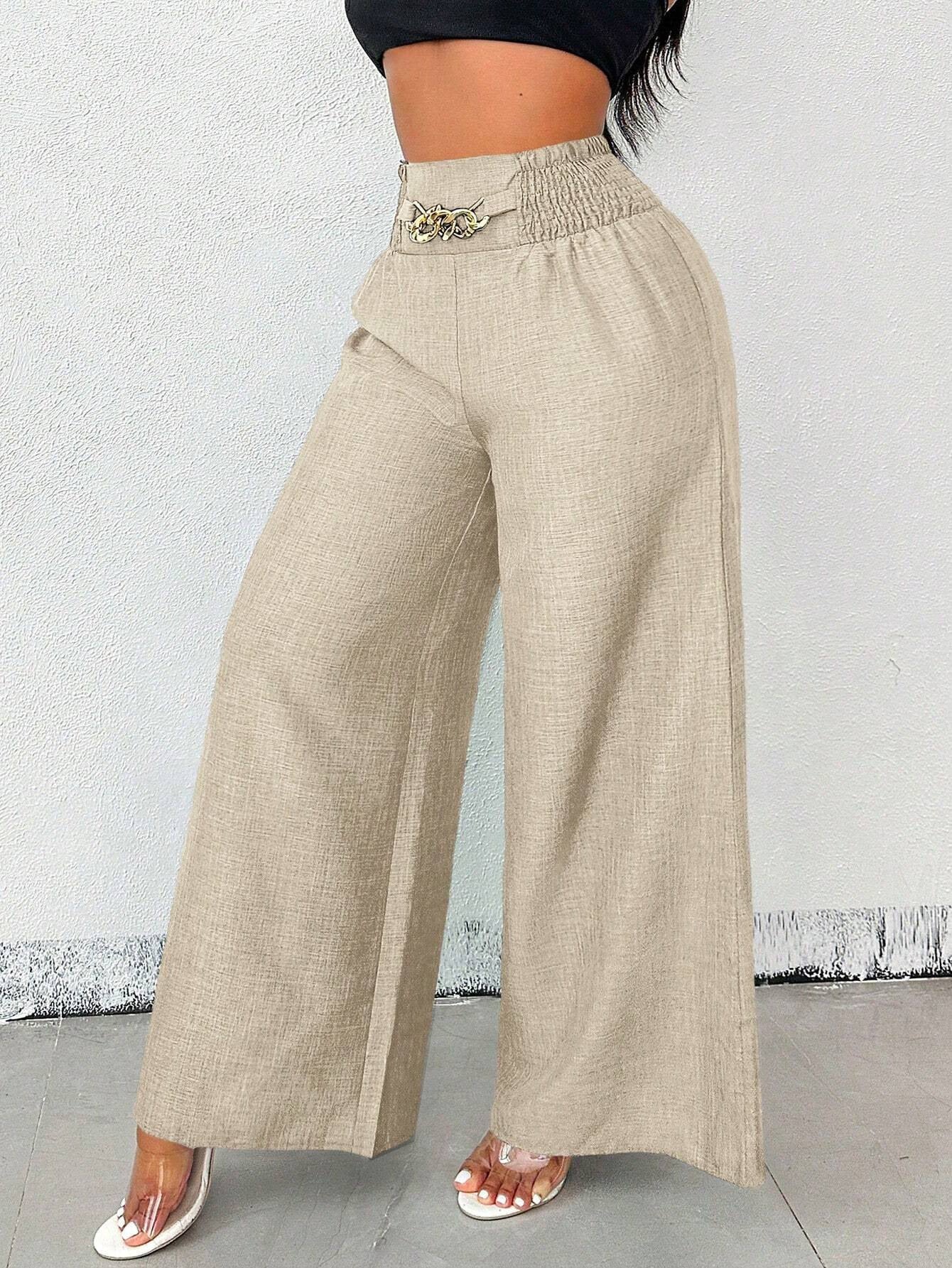 Pantalones largos de pierna ancha elásticos con caída retro y cintura alta