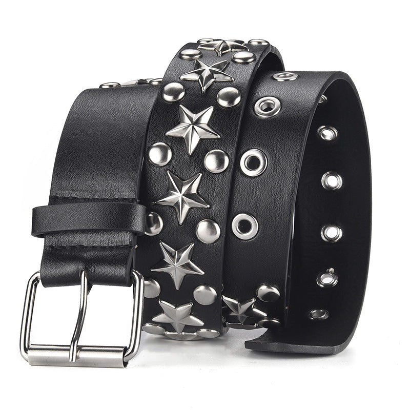 Cinturón de pantalón estilo punk con hebilla ancha y versátil, remache de estrella de cinco puntas.