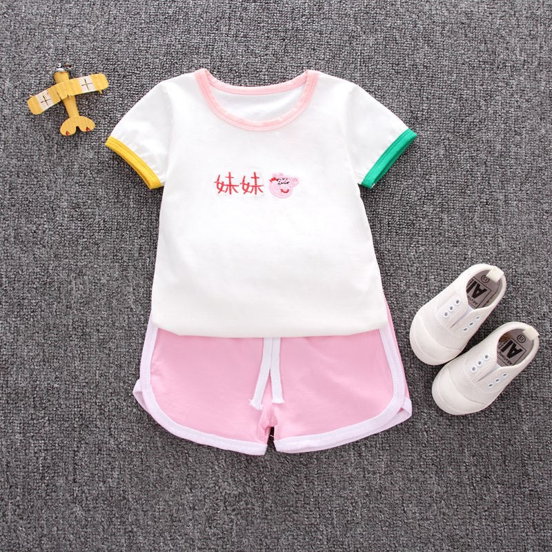 Conjunto de Manga Corta con Estampado de Dibujos para Niños — Lino 100%