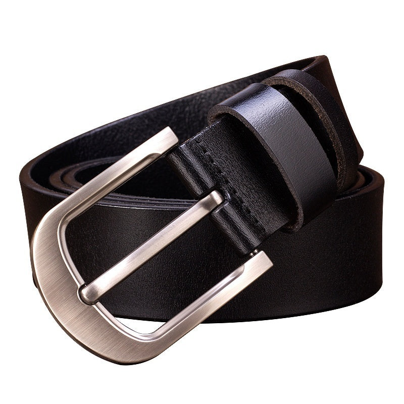 Cinturón de cuero para hombre con hebilla de pasador, piel de vaca.