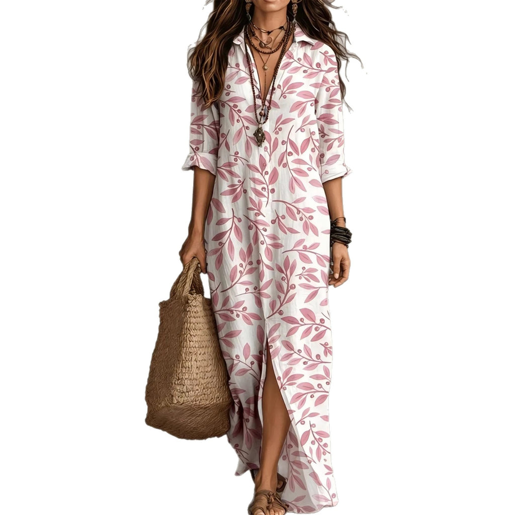 Vestido Camisero Largo con Estampado Digital para Mujer — Poliéster