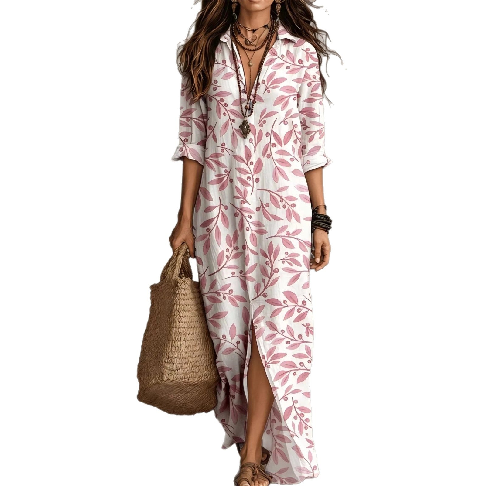 Vestido Camisero Largo con Estampado Digital para Mujer — Poliéster