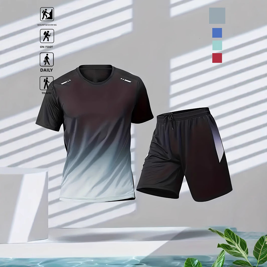 Conjunto casual de verano de ropa deportiva con degradado de movimiento y pantalones cortos