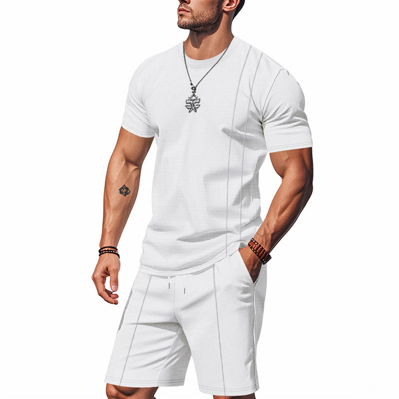 Conjunto de camiseta de manga corta con cuello redondo y pantalón corto para hombre