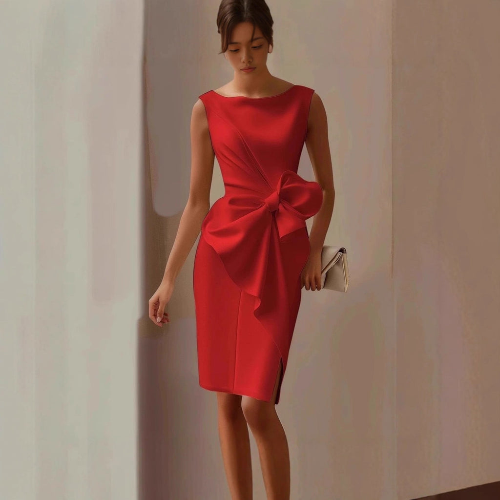 Sleeveless midi dress with bow