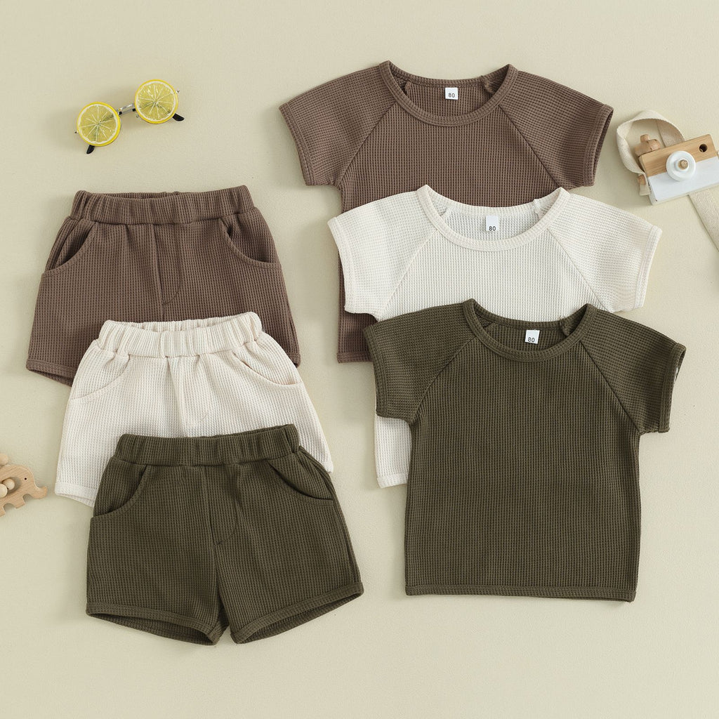 Conjunto Dos Piezas Bebé Manga Corta Tejido Gofrado — Casual