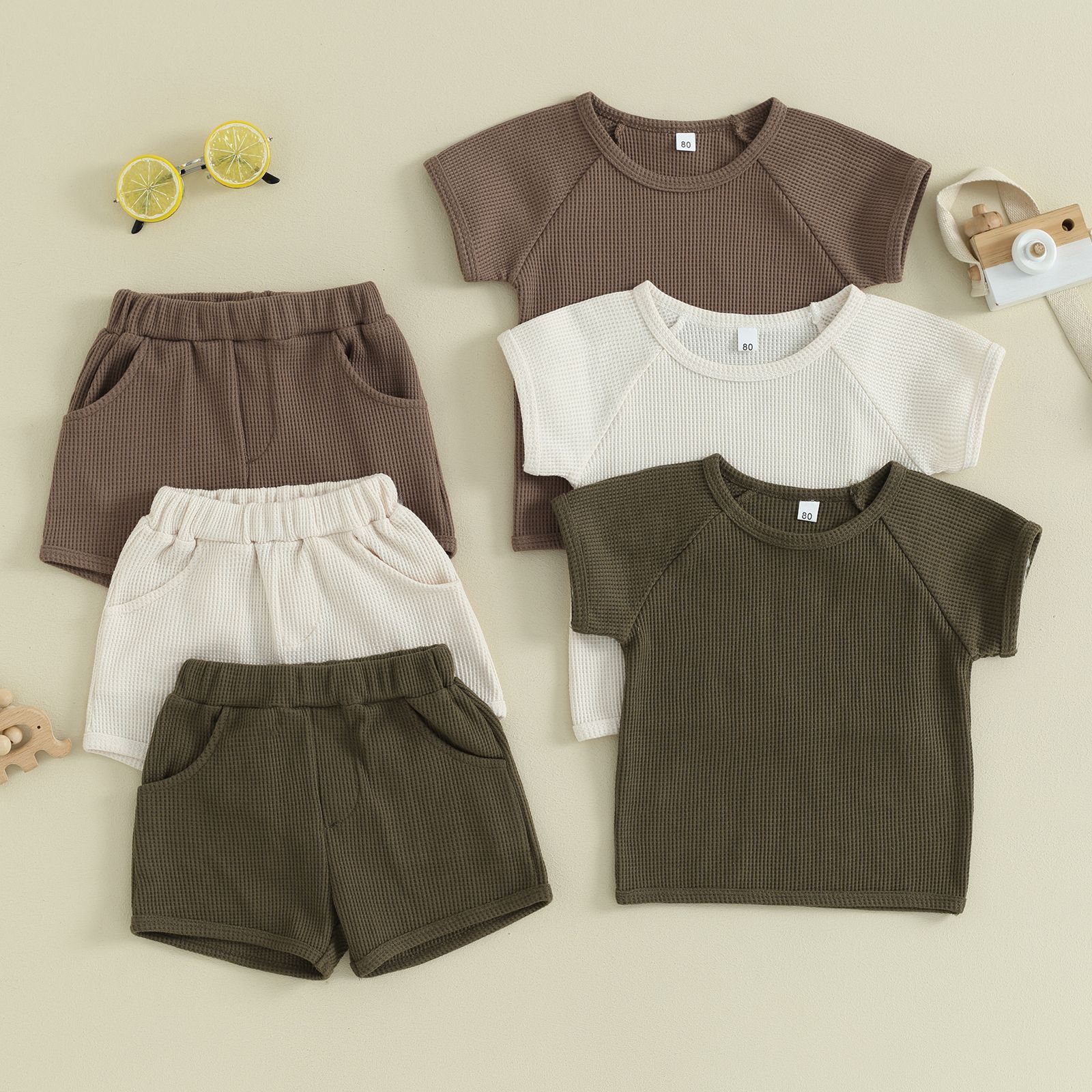 Conjunto Dos Piezas Bebé Manga Corta Tejido Gofrado — Casual
