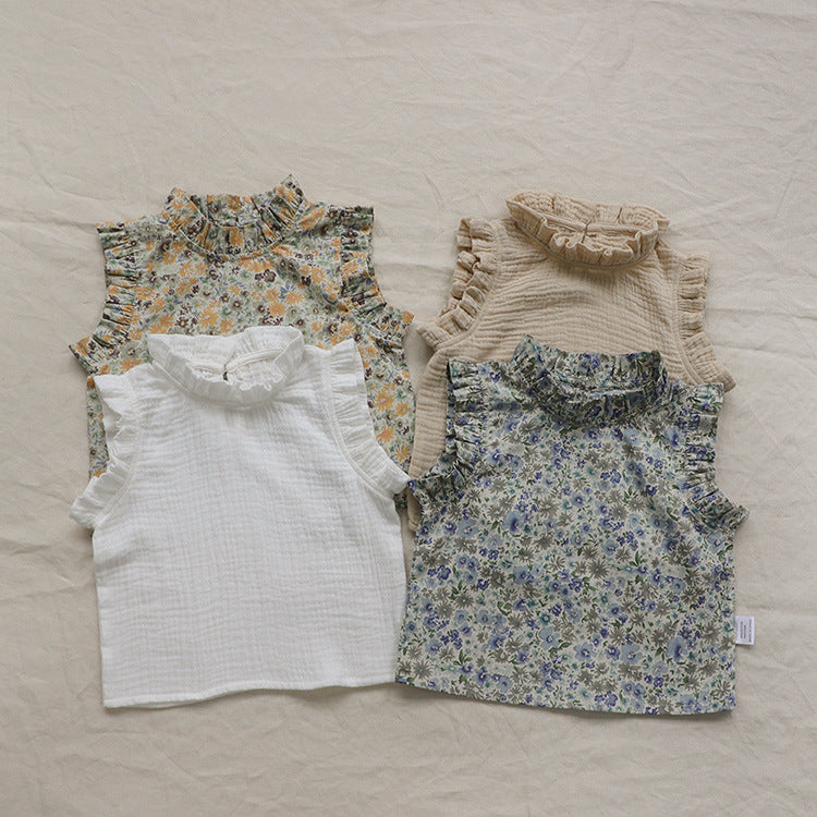 Camiseta Tipo Chaleco Floral de Verano para Bebé Niña — Estilo Coreano