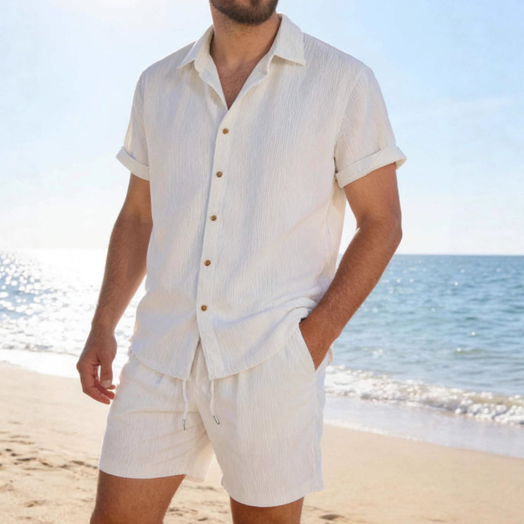 Conjunto informal de pantalón corto y camisa para hombre — ideal para vacaciones