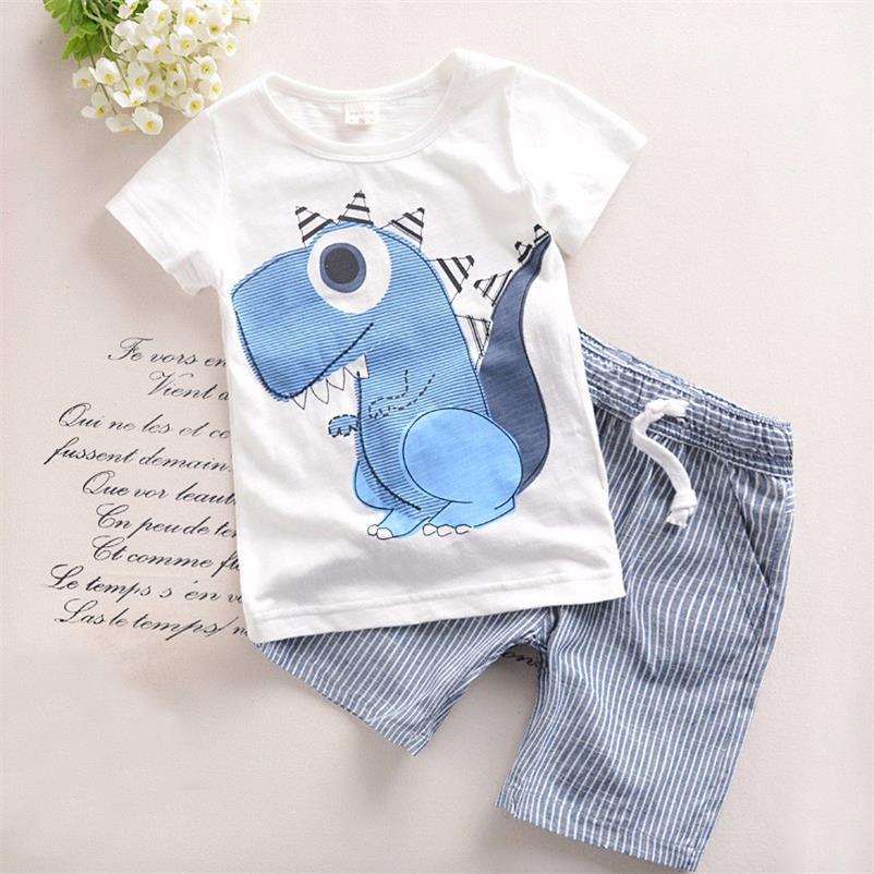 Conjunto de Pantalón Corto a Rayas con Estampado de Dinosaurio para Niño — Algodón 97%