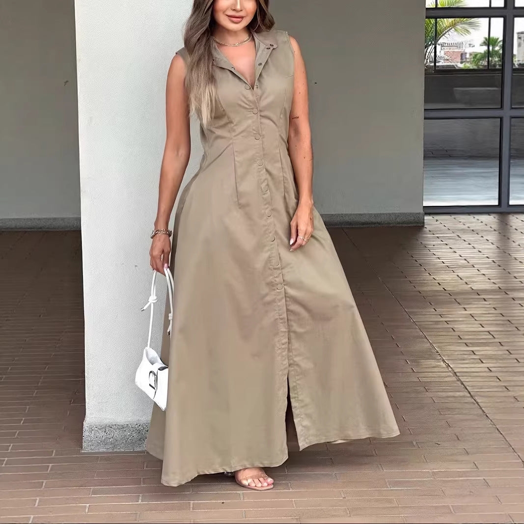 Camisa de vestir larga sin mangas elegante e informal para mujer