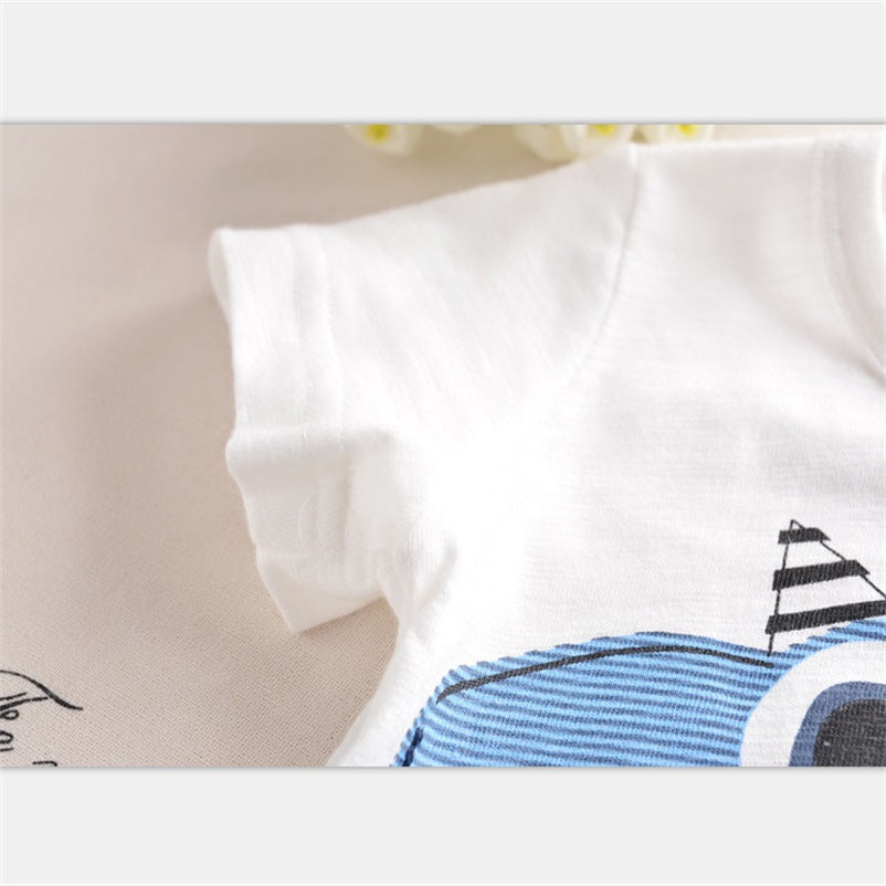 Conjunto de Pantalón Corto a Rayas con Estampado de Dinosaurio para Niño — Algodón 97%