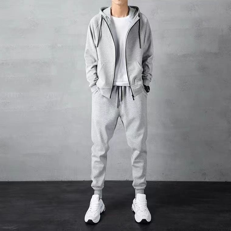 Conjunto de suéter con capucha y cremallera holgado para hombre