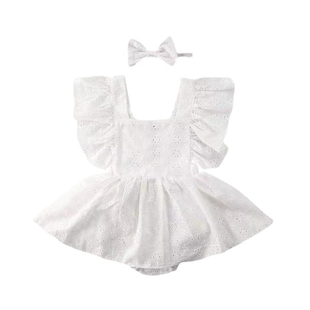 Vestido Tipo Pelele para Bebé Niña — Algodón Color Liso Estilo Princesa