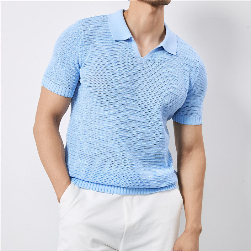 Polo de manga corta de punto liso para hombre