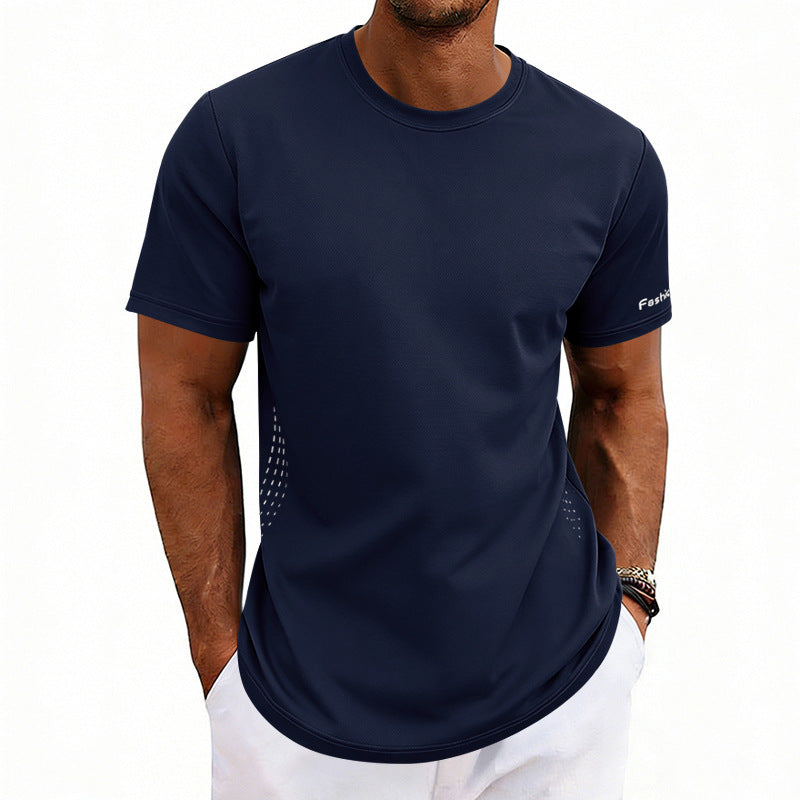 Camiseta deportiva de verano de manga corta con cuello redondo y secado rápido para hombre, tallas grandes
