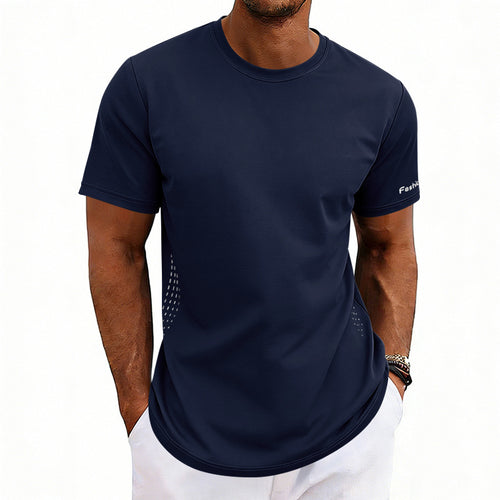 Camiseta deportiva de verano de manga corta con cuello redondo y secado rápido para hombre, tallas grandes