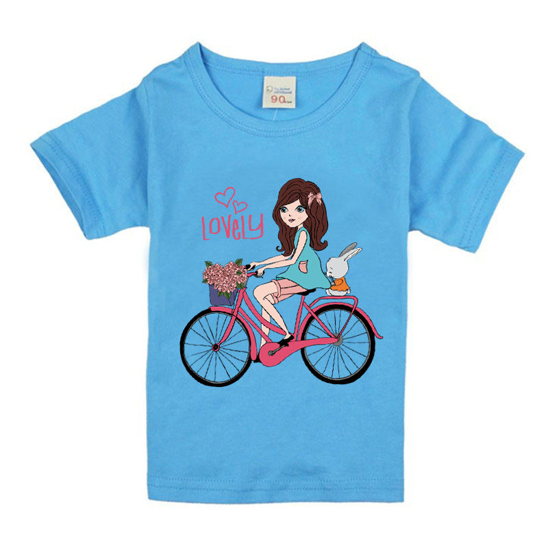 Camiseta Infantil Algodón con Estampado de Bicicleta para Niña