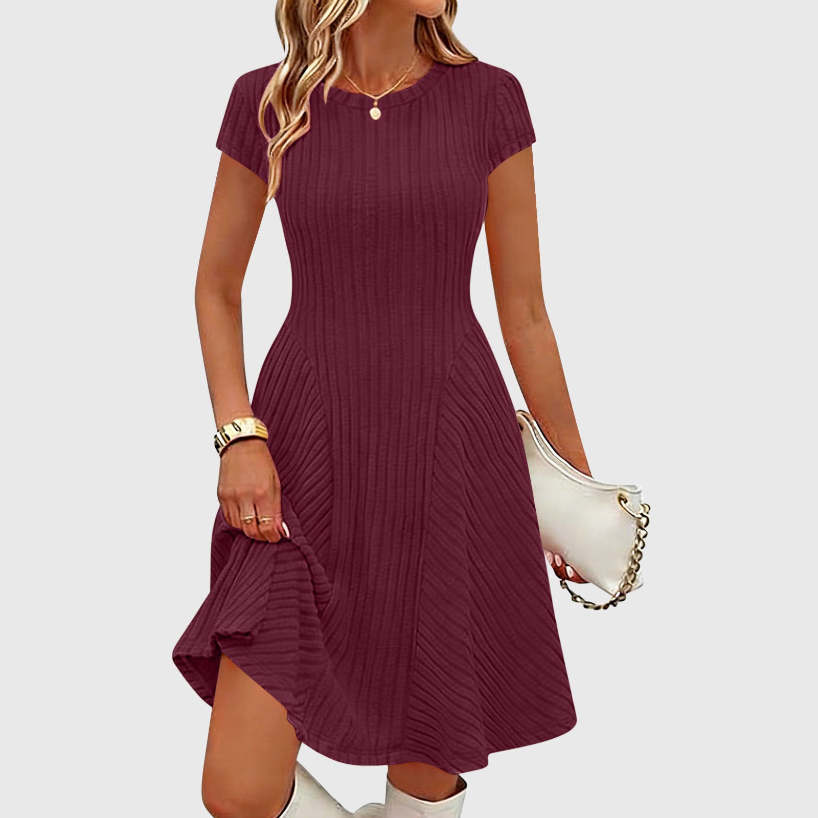 Vestido liso de canalé con cepillado irregular
