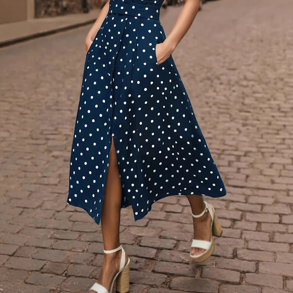 Vestido casual de moda para mujer con estampado de lunares.