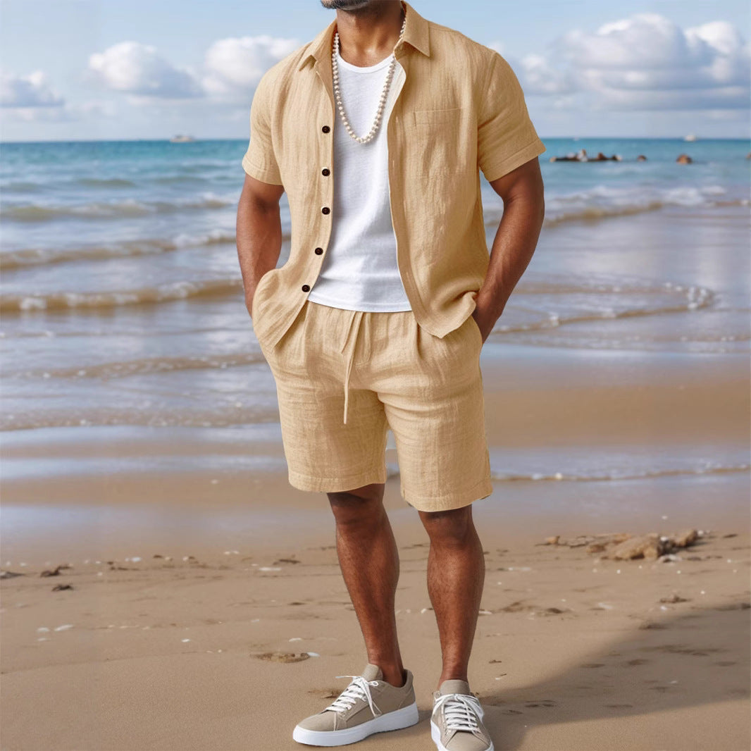 Camisa de Lino Casual Holgada con Cuello Solapa para Hombre