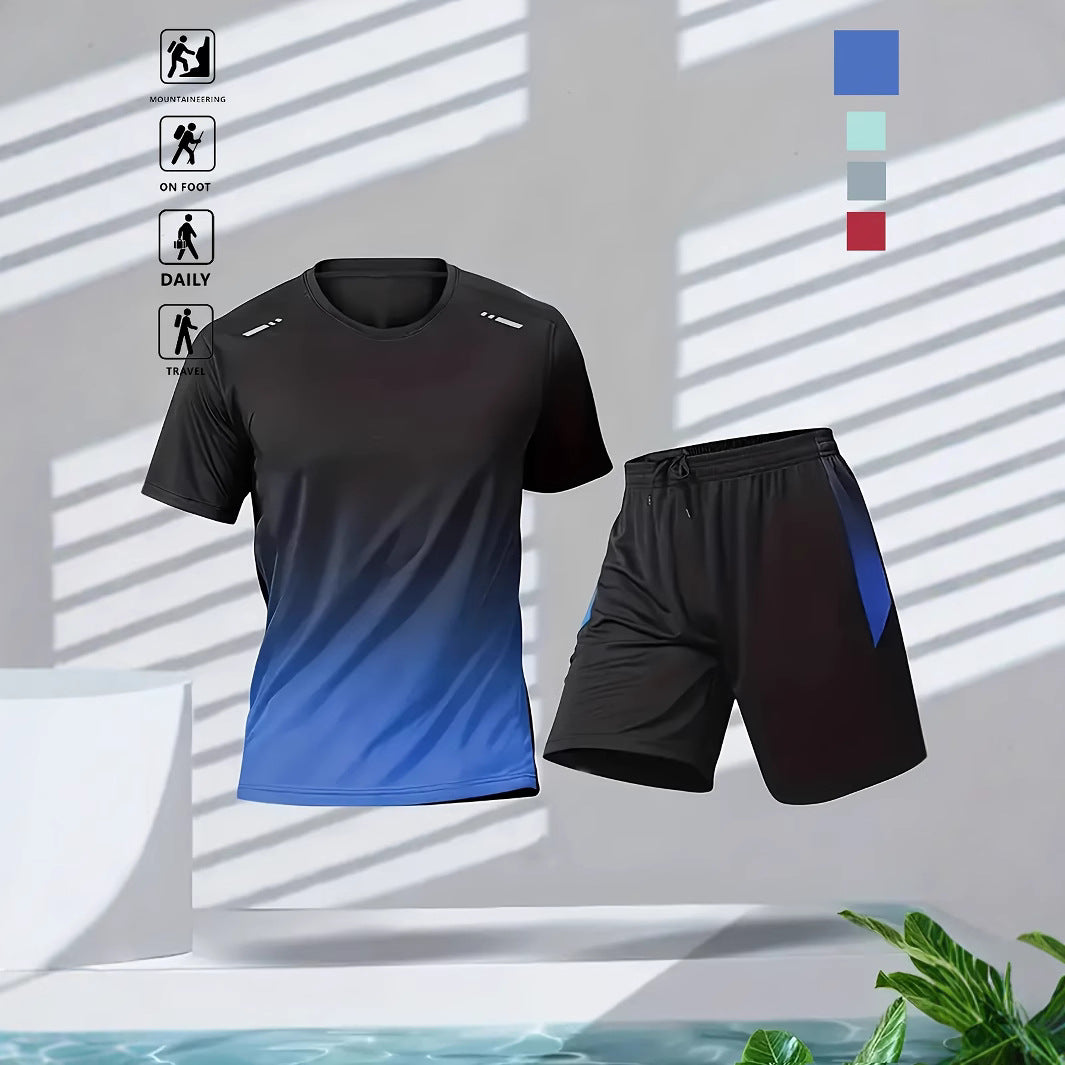 Conjunto casual de verano de ropa deportiva con degradado de movimiento y pantalones cortos