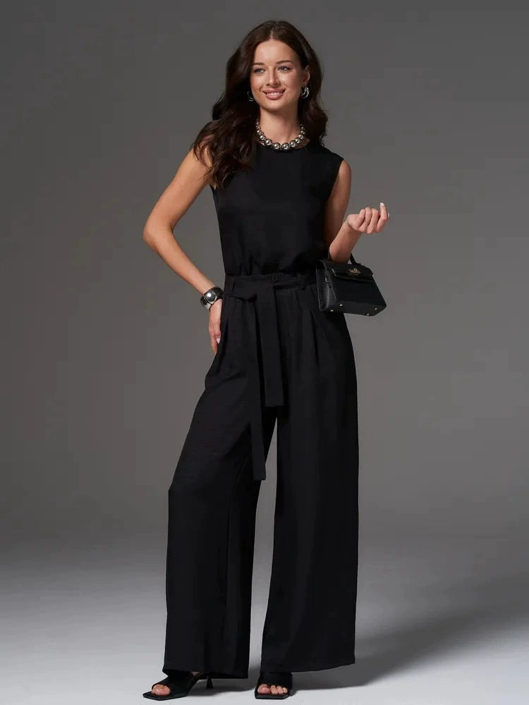 Conjunto de pantalón ancho sin mangas holgado e informal para mujer