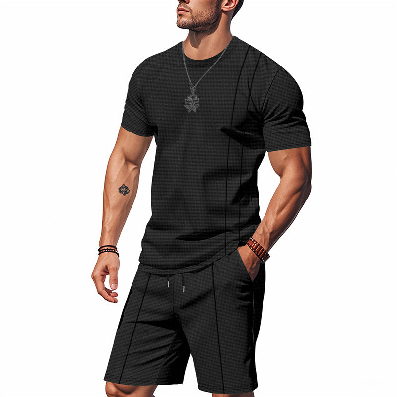 Conjunto de camiseta de manga corta con cuello redondo y pantalón corto para hombre