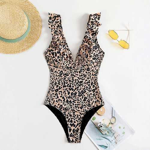 Bañador Mujer con Volantes Estampado Leopardo Efecto Adelgazante