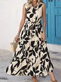 Elegant sleeveless printed shirt dress with ruffled hem