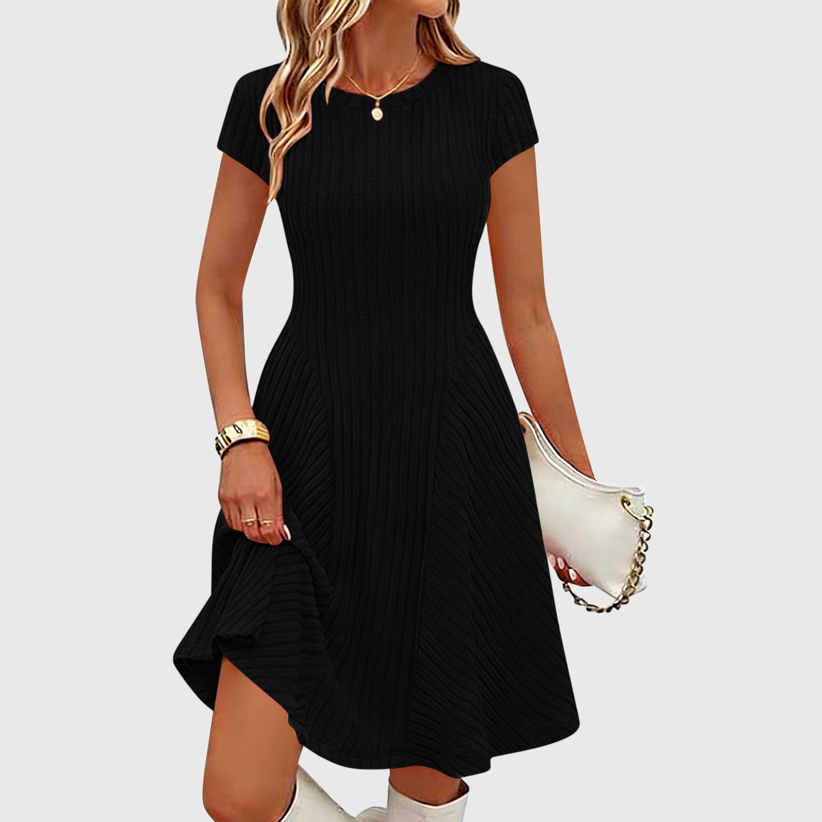 Vestido liso de canalé con cepillado irregular