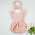 Girls' short-sleeved romper with ruffles and matching bow