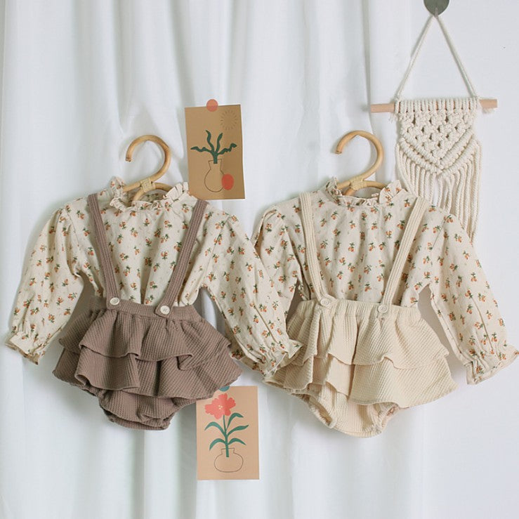 Vestido bebé niña de lino y algodón — estampado floral con tirantes