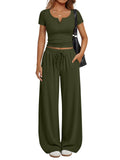 Conjunto de ropa de estar por casa para mujer: top de manga corta y pantalón de pierna ancha.