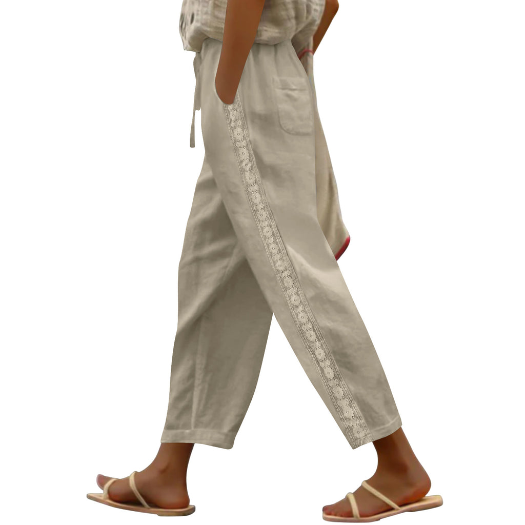 Pantalones casuales de mujer de pierna ancha y corte holgado.