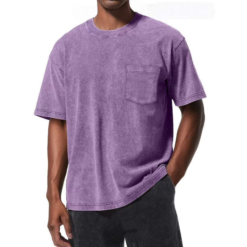 Camiseta de manga corta con cuello redondo, estampado digital 3D y bolsillo estilo retro, que combina con todo.