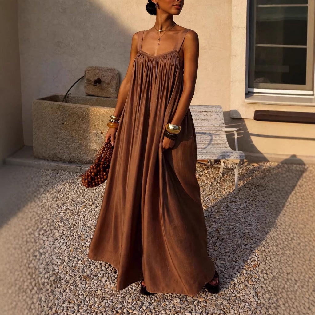 Vestido lencero elegante plisado de estilo francés